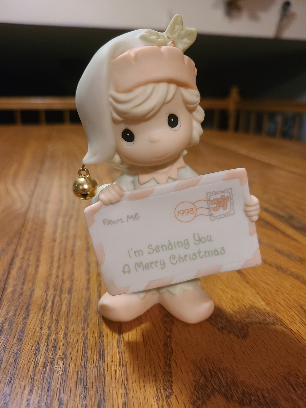 Precious Moments Pastel Pink Christmas Figurine - Holiday Mailbox Design